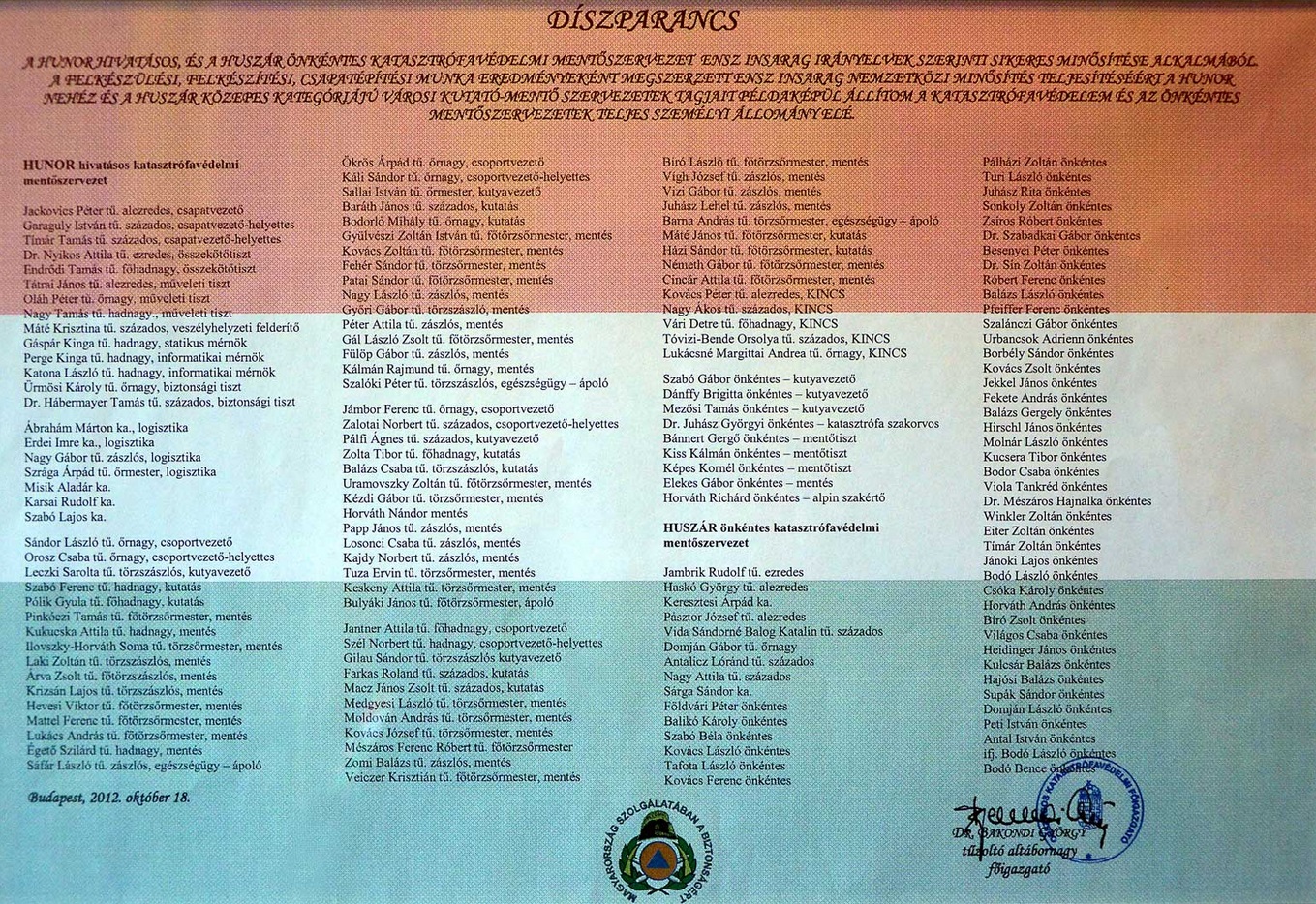 2012. október 18. díszparancsról készült kép, kattintásra nagyítható