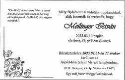  Elhunyt Meilinger István nyugállományú tűzoltó alezredes