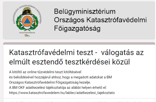 katasztrófavédelmi teszt