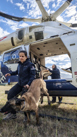 Helikopteres gyakorlaton a Hunor keresőkutyás egysége