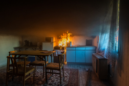 Konyhabelső, lángoló tűzhellyel